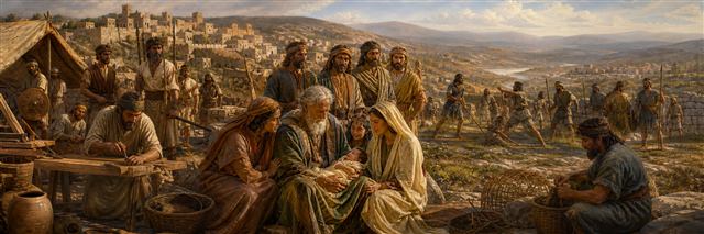 An elder Ephraim grieving with his family as a newborn brings renewed hope